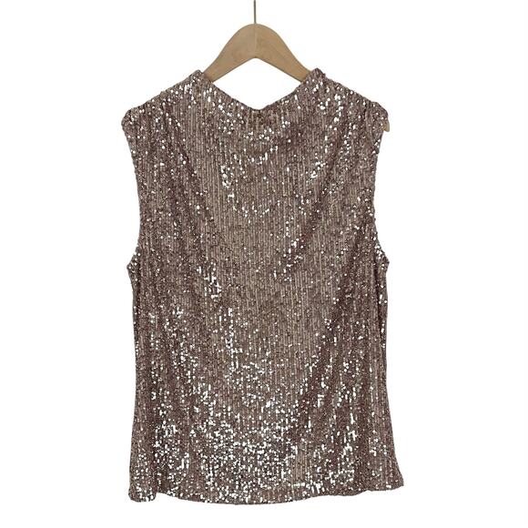 Cable & Gauge Blush Pink Sequin Mock Neck Sleeveless Top Size Medium - Picture 2 of 8